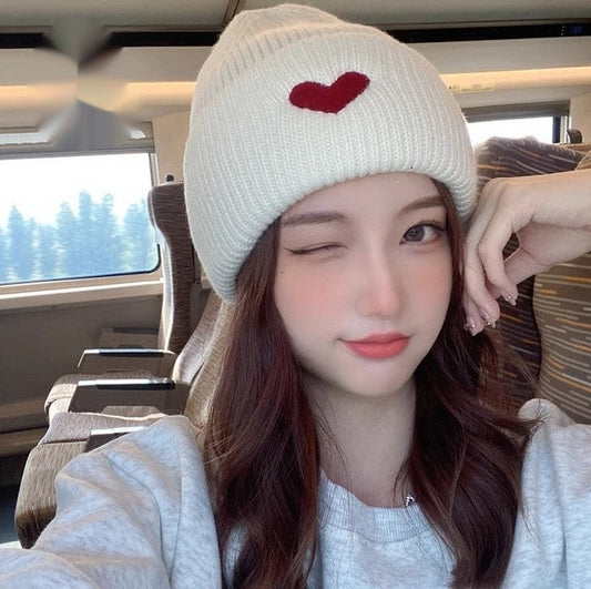 Amora Heart Embroidered Knit Cap