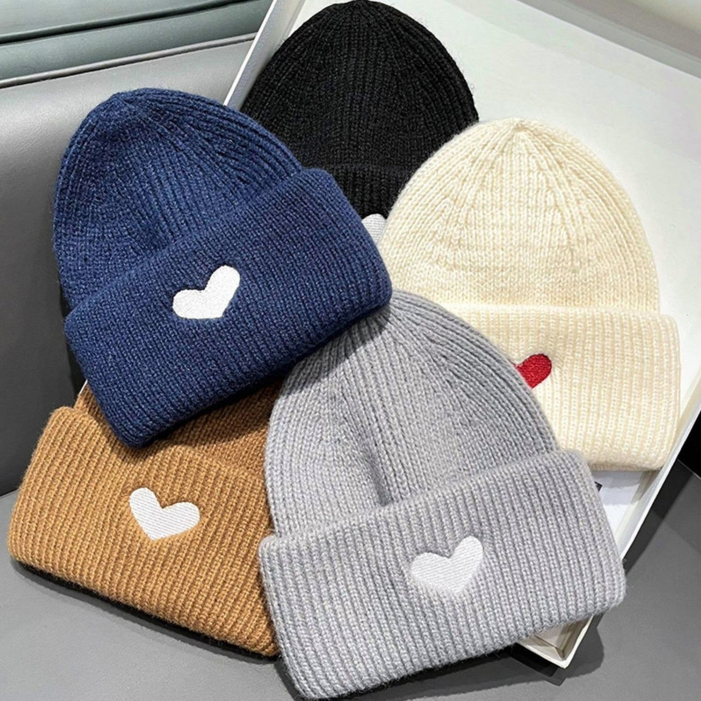 Amora Heart Embroidered Knit Cap