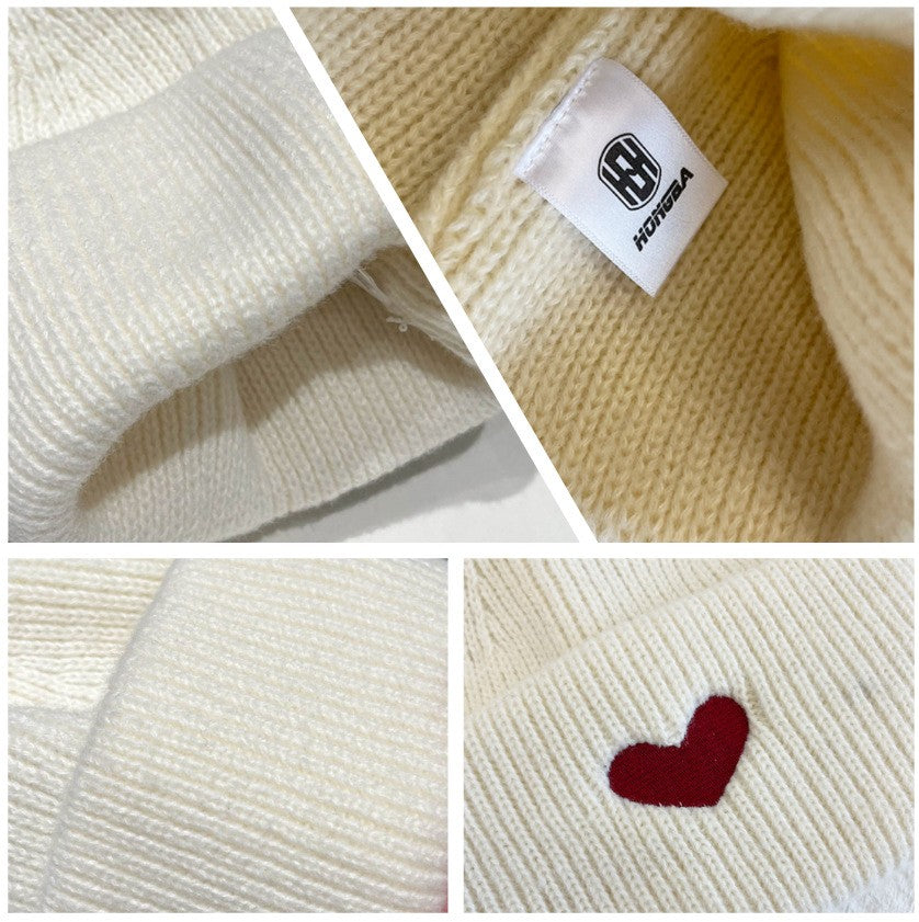 Amora Heart Embroidered Knit Cap